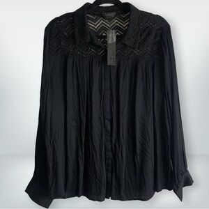 NWT Belldini Black Sheer Chevron Lace Flowy Blouse, size 2X